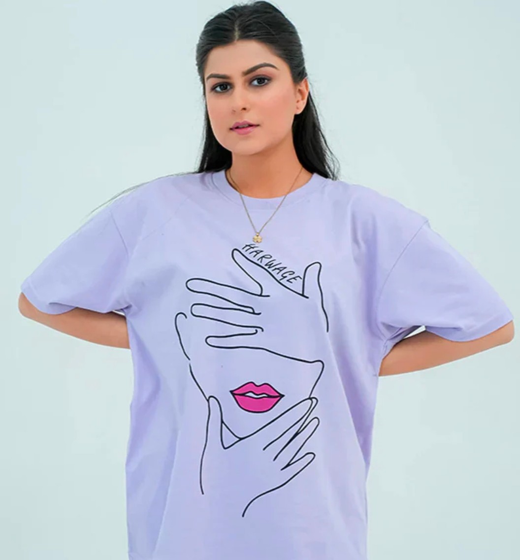 Women Lavender Graphic Oversized T-shirt